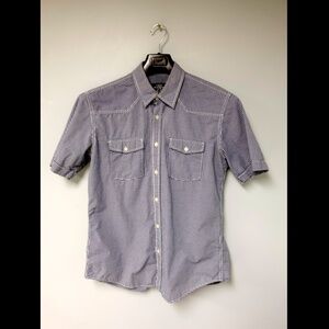 H&M LOGG Gingham Short Sleeve Western Shirt Mens Large Fitted Navy White